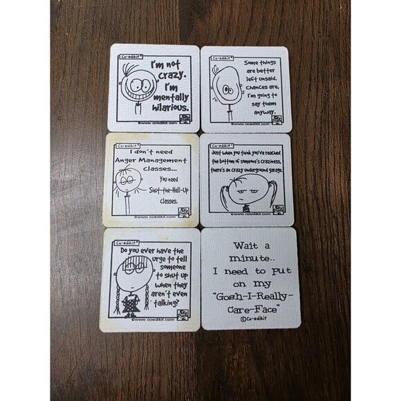 Set Of 6 Funny Coasters With Humorous Quotes - Picture 2 of 16